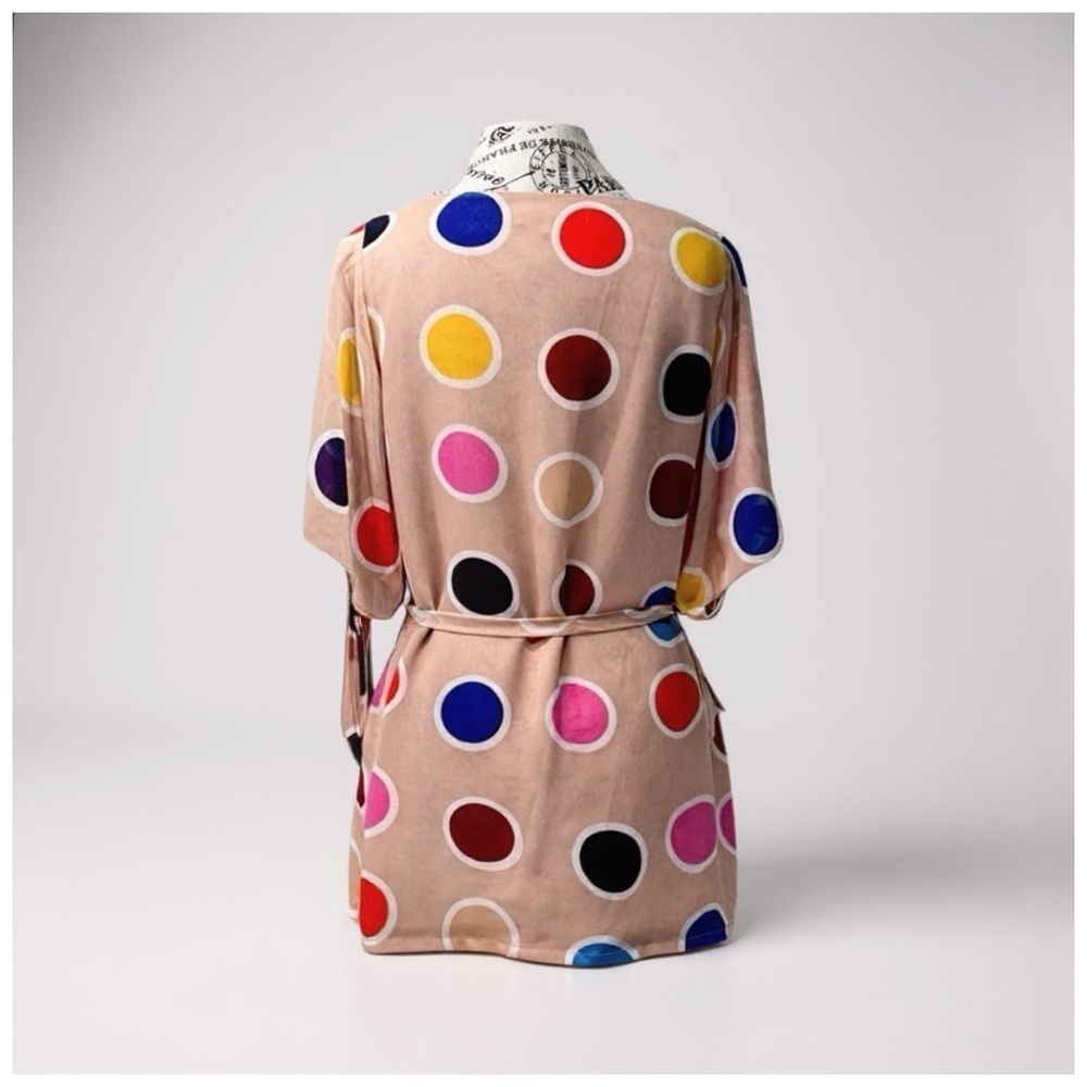 Joy Joy Women's Polka Dot Twist-Front Pleated Dress. Multi-Color. Medium - Picture 3 of 11